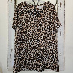 Michael Kors Women`s Cheetah Animal Print Short Sleeve Top Shirt size 14